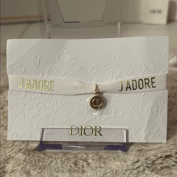Dior J'adore Cream Ribbon Bracelet with Gold Charm - Picture 1 of 3